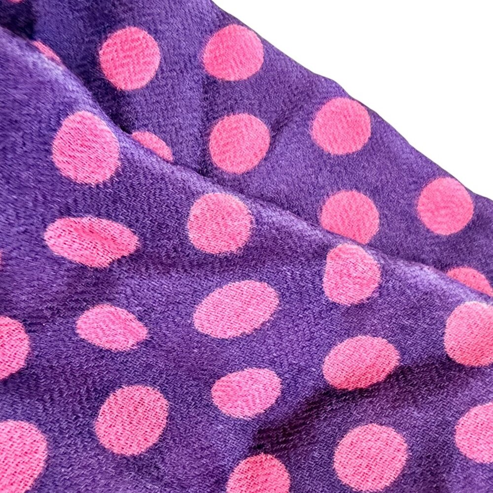 Boden Women's Wrap Scarf Wool Purple Pink Polka Dots Fringe Shawl Fall Winter - Picture 3 of 7